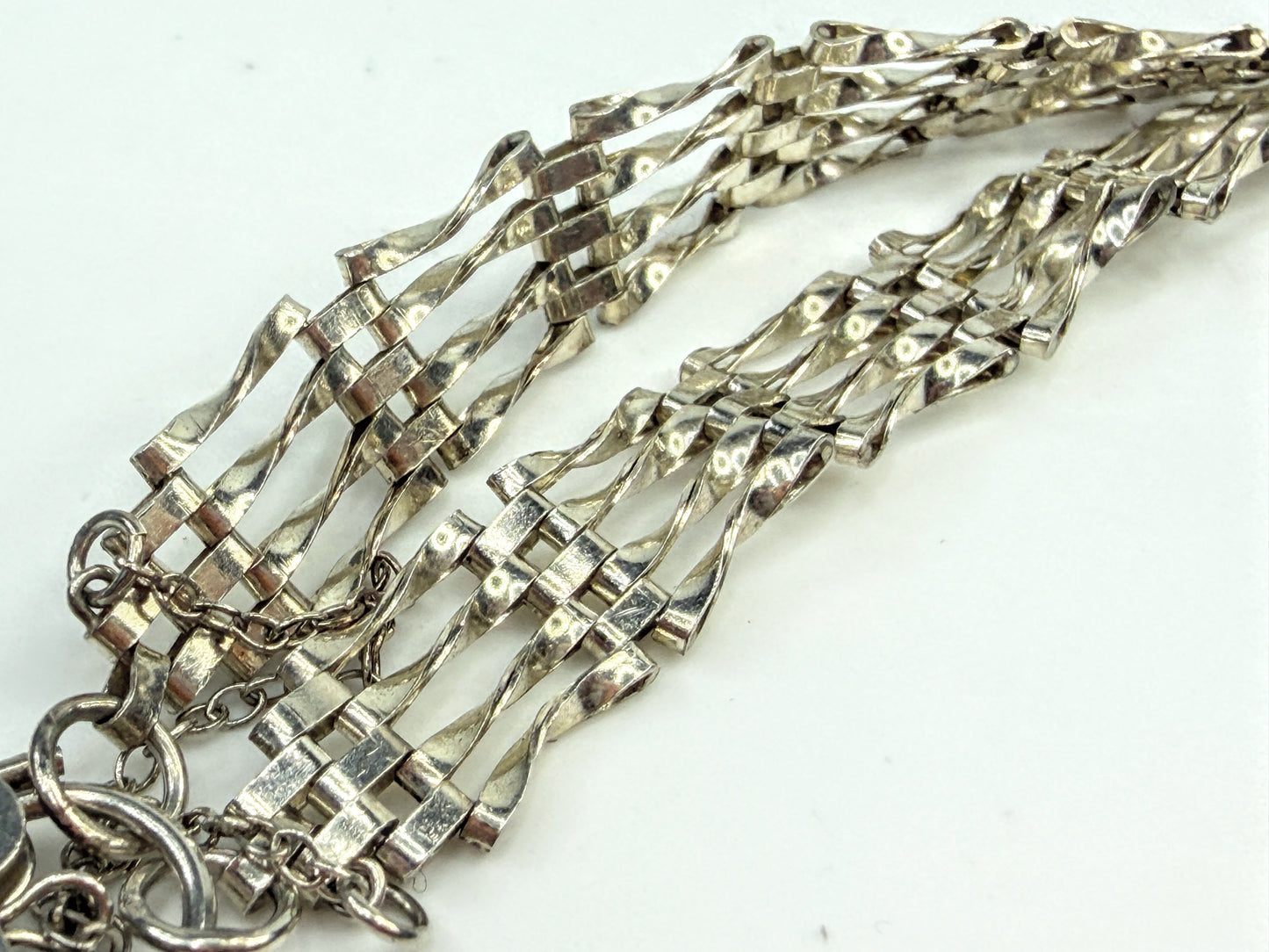 Vintage Sterling Silver Multi Strand Gate Bracelet Heart Padlock 7.25" JR1557