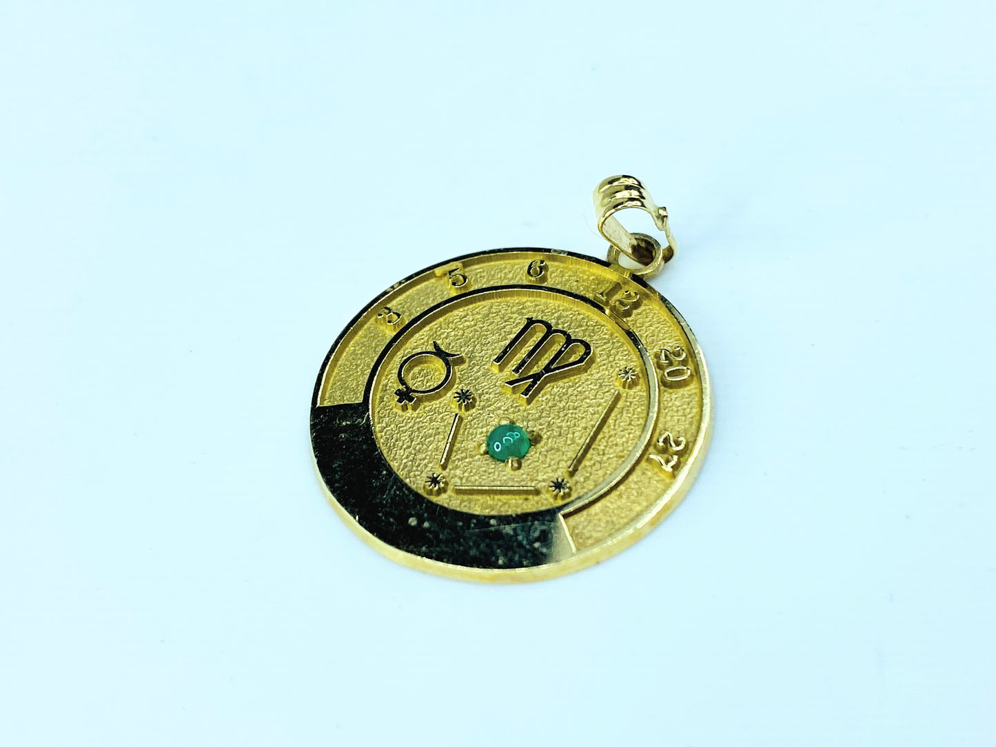 Roberts and Belk VIRGO talisman Emerald pendant 14k Yellow Gold