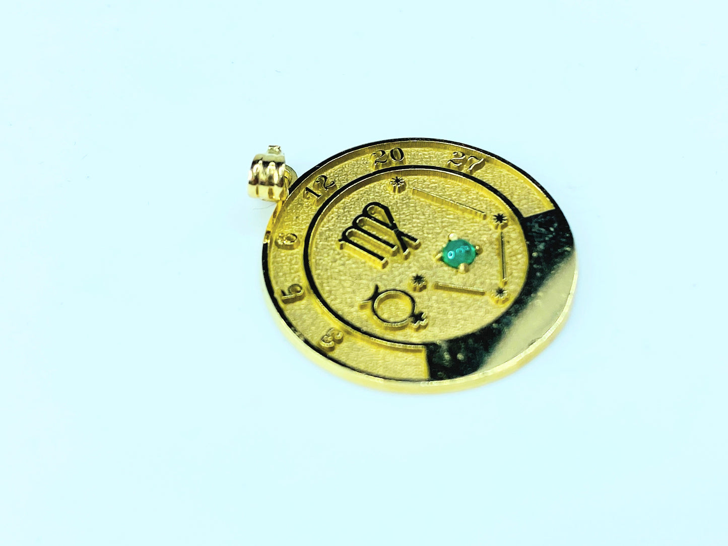 Roberts and Belk VIRGO talisman Emerald pendant 14k Yellow Gold