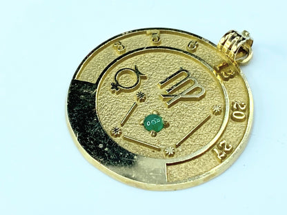 Roberts and Belk VIRGO talisman Emerald pendant 14k Yellow Gold