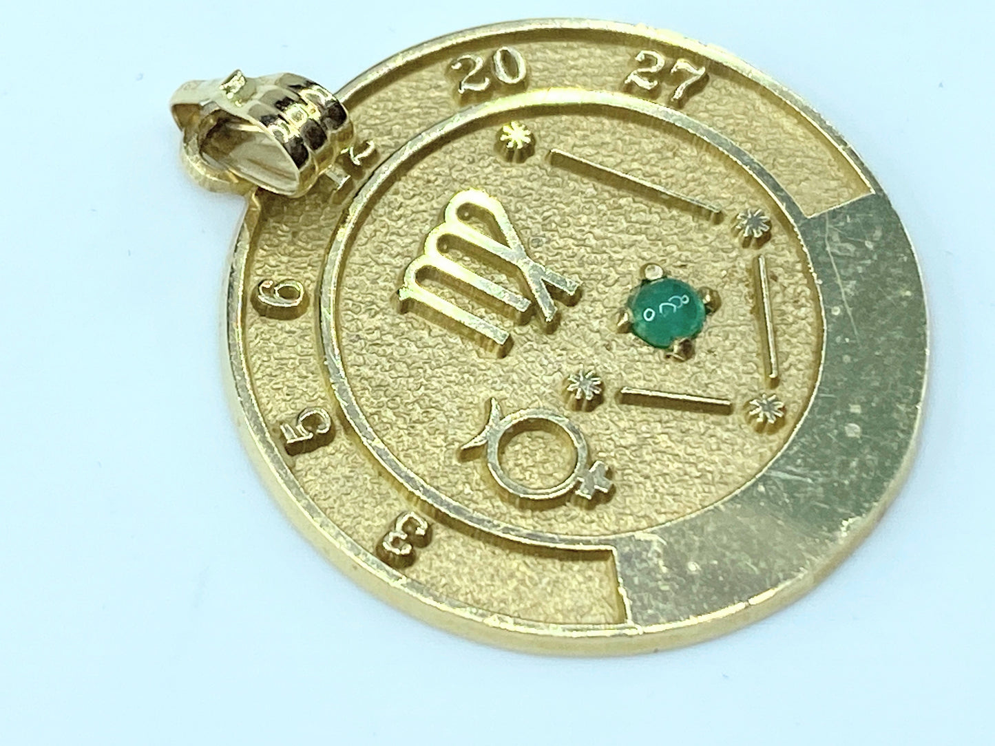 Roberts and Belk VIRGO talisman Emerald pendant 14k Yellow Gold