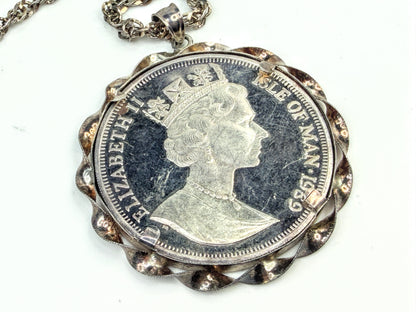 Vintage Sterling 60" Italian Chain & 1989 Persian Cat 1oz Coin Pendant JR1558