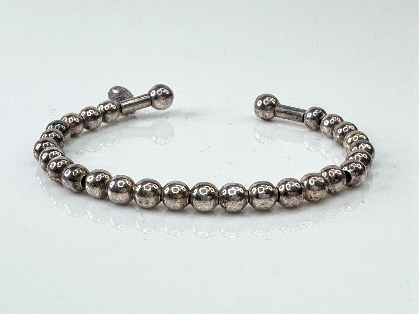 Italian Sterling Silver 4.25mm Bead on Wire Small Child Cuff Bracelet JR1720