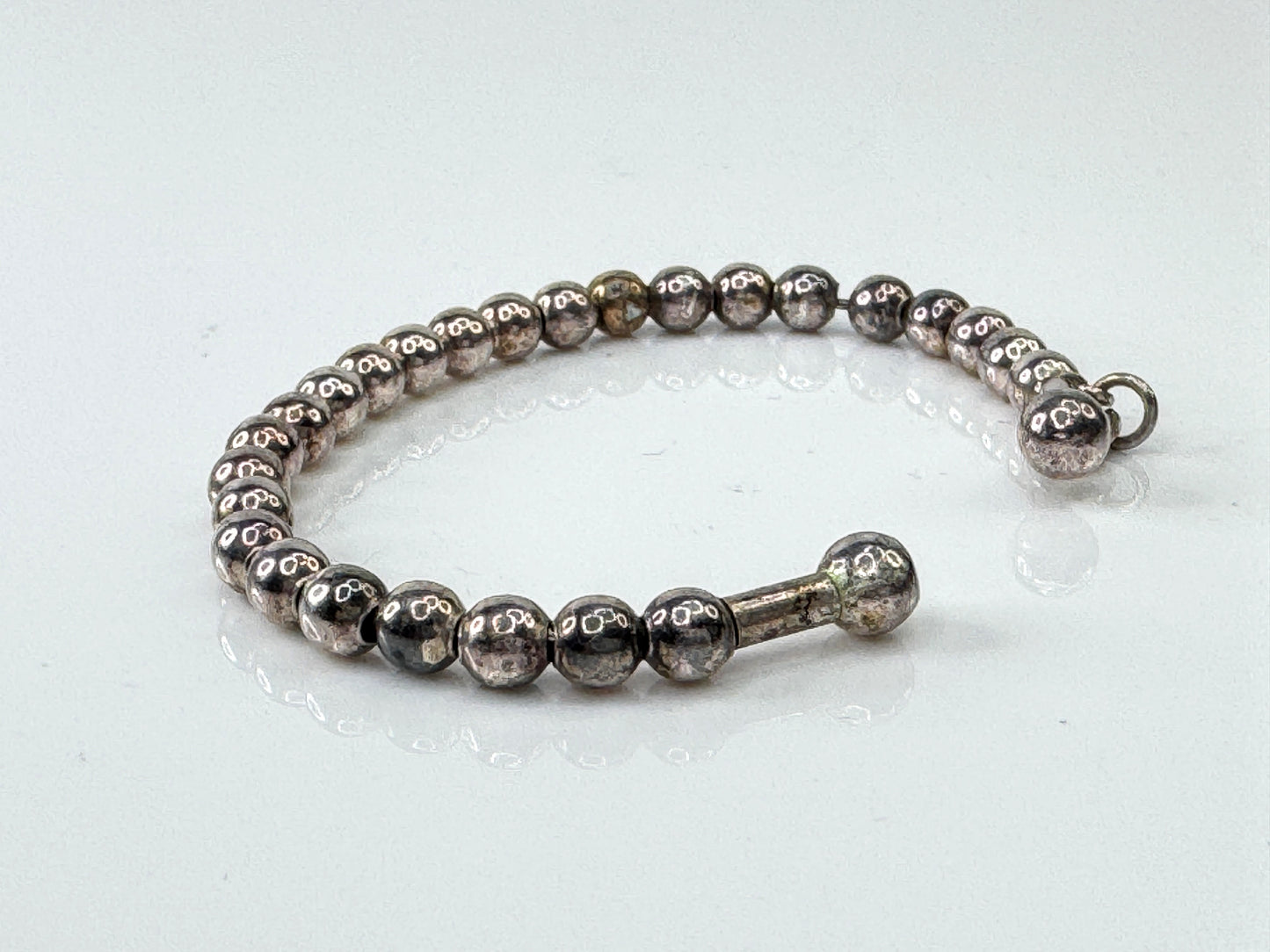 Italian Sterling Silver 4.25mm Bead on Wire Small Child Cuff Bracelet JR1720