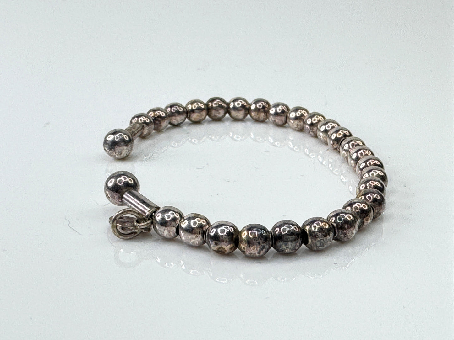 Italian Sterling Silver 4.25mm Bead on Wire Small Child Cuff Bracelet JR1720