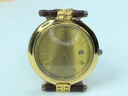 Balenziaga men's Watch 18K gold plated new battery genuine leather band GS156