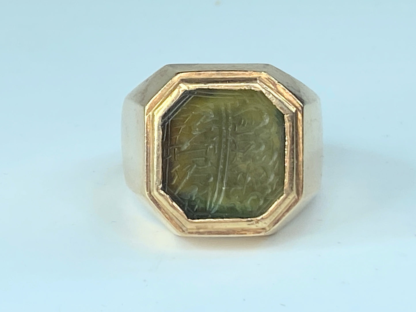 Art Nouveau 14 karat Rutile quartz Islamic Intaglio Signet Ring