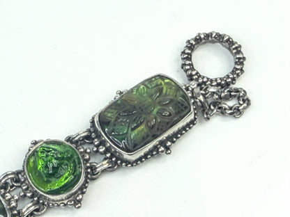 Vintage Stephen Dweck Sterling Carved Green Quartz Intaglio Bracelet JR1559