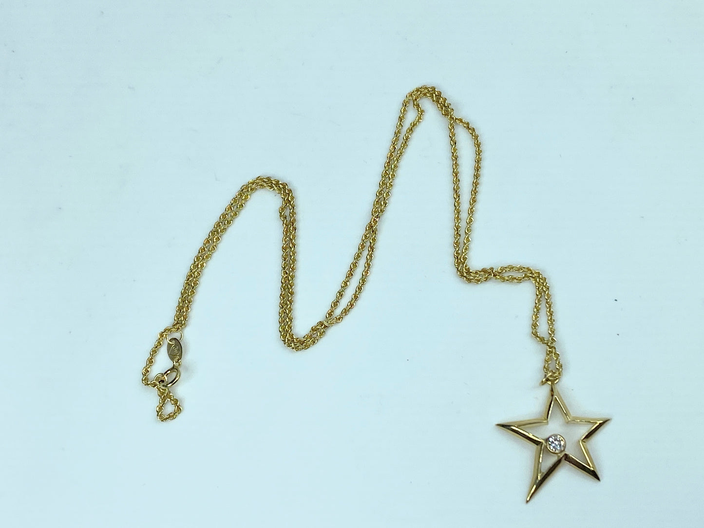 14K yellow gold 0.11ct Diamond Shooting Star rope link necklace 4.3g 18" JR9900