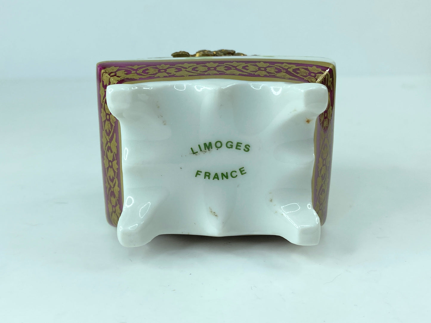 1960s Limoges Porcelain Floral gold Trinket chest hinged box 2 3/8"x1.75" A292