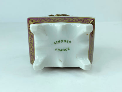 1960s Limoges Porcelain Floral gold Trinket chest hinged box 2 3/8"x1.75" A292