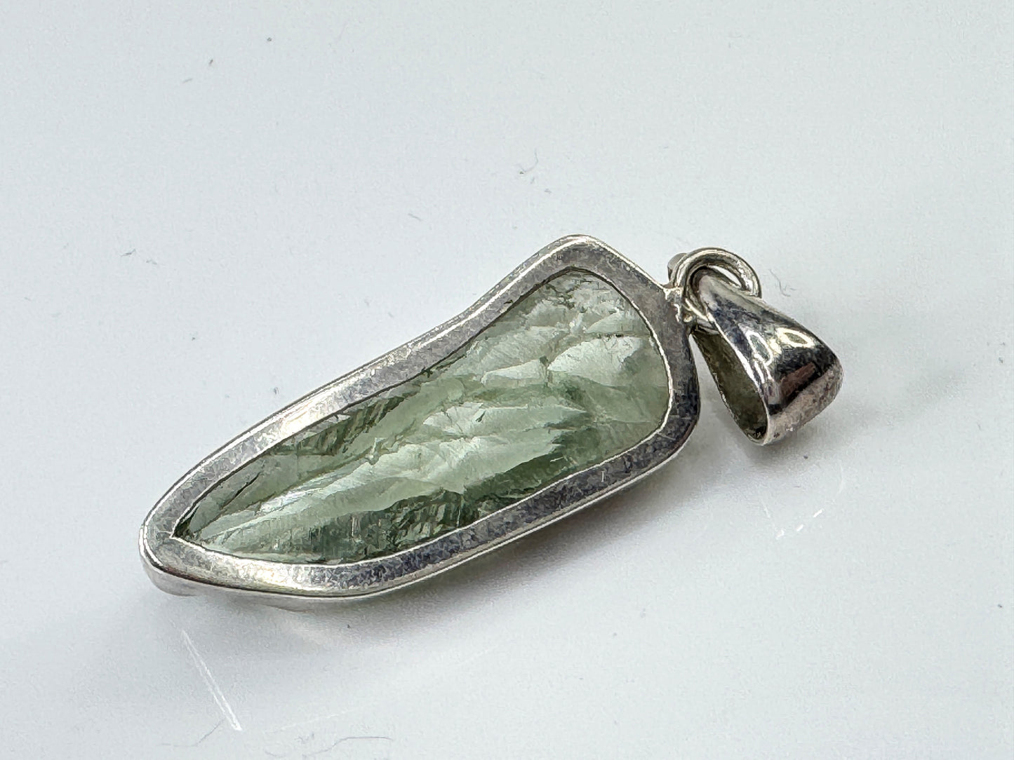 Vintage Signed Sterling Silver Raw Organic Green Quartz Crystal Pendant JR1721