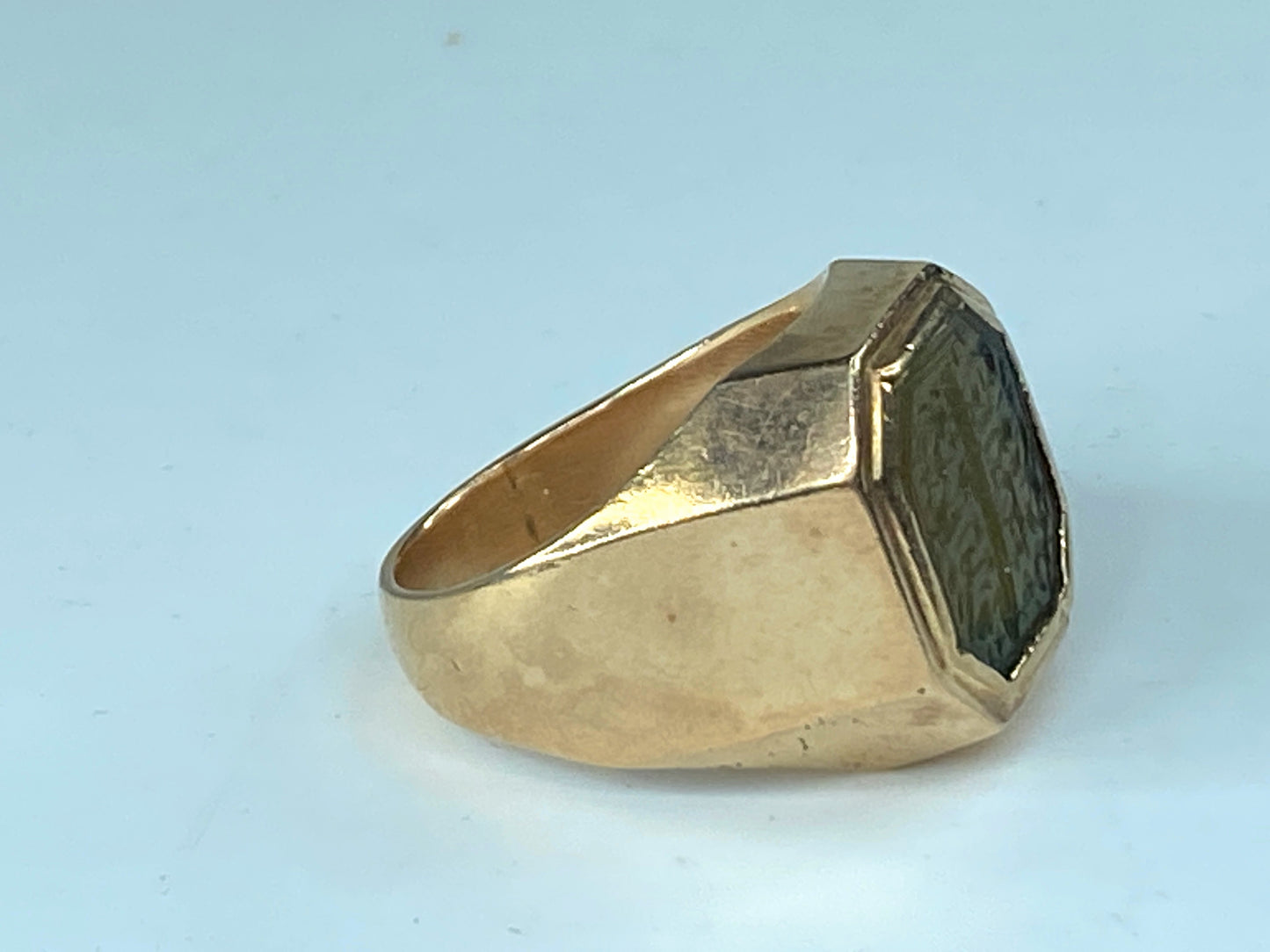 Art Nouveau 14 karat Rutile quartz Islamic Intaglio Signet Ring