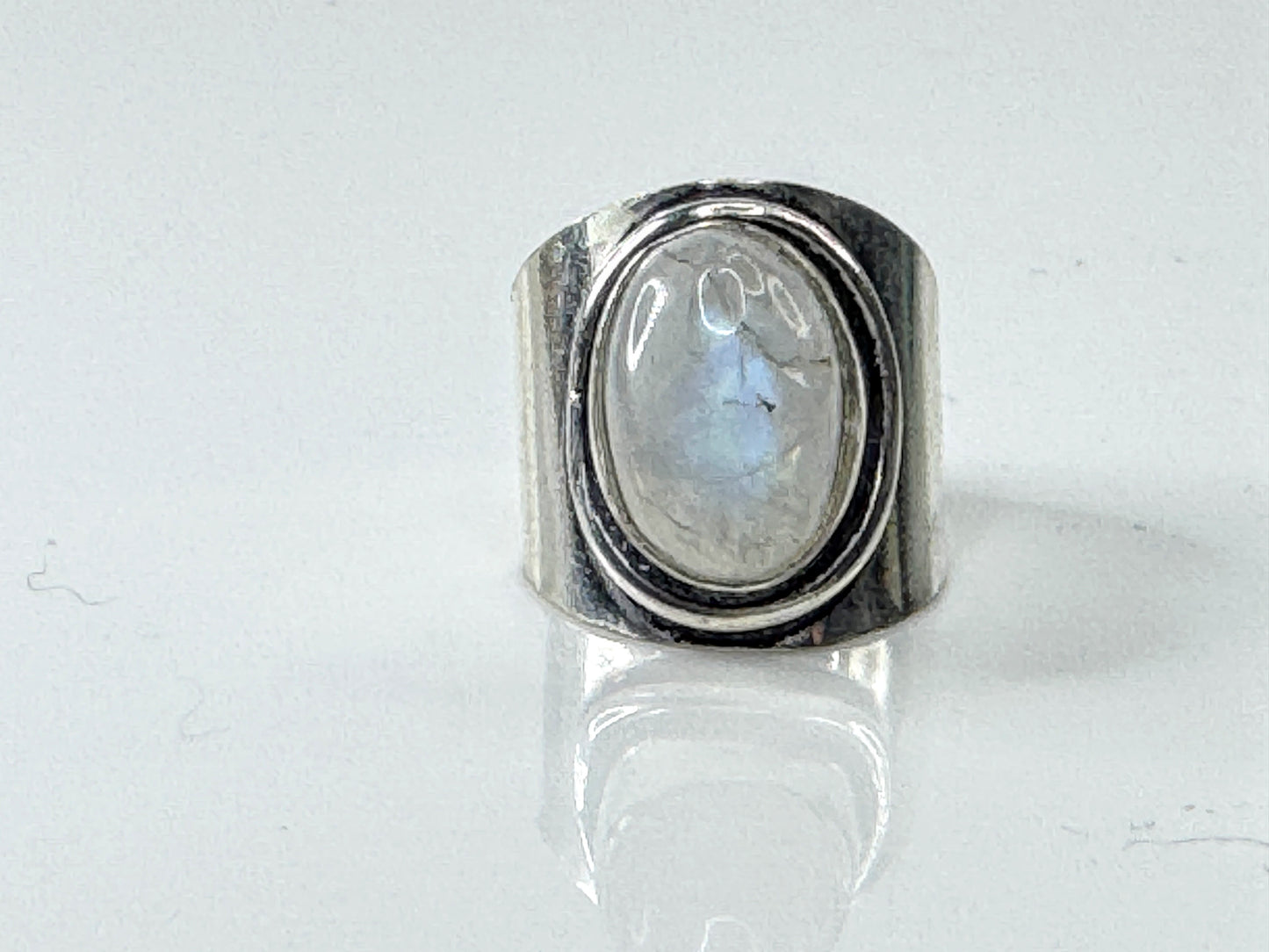 Vintage Sterling Silver Moonstone Wide Band Ring Size 6.5 925 JR1717