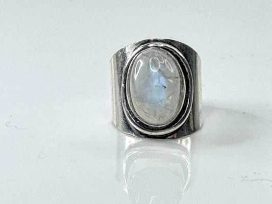 Vintage Sterling Silver Moonstone Wide Band Ring Size 6.5 925 JR1717