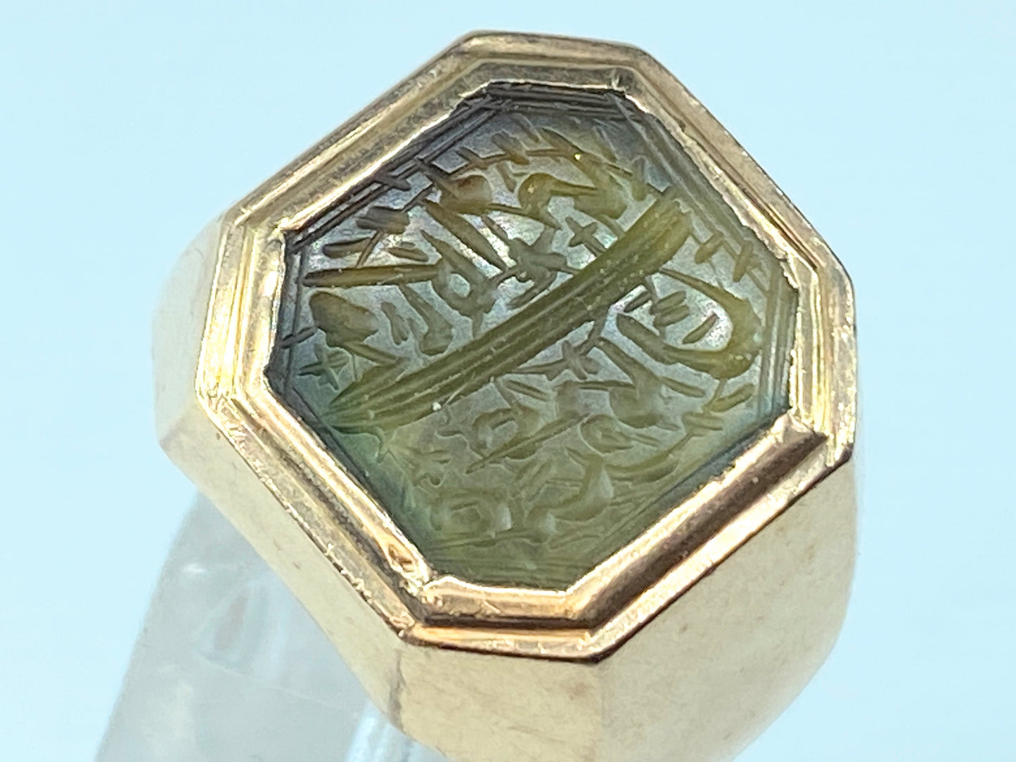 Art Nouveau 14 karat Rutile quartz Islamic Intaglio Signet Ring