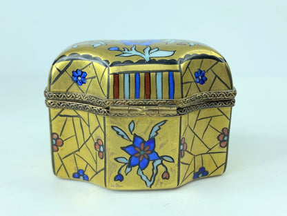 Limoges France Peint Main Casket & 4 Glass Miniature Perfume Scent Bottles A293
