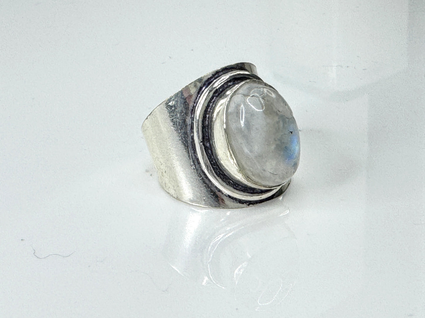 Vintage Sterling Silver Moonstone Wide Band Ring Size 6.5 925 JR1717