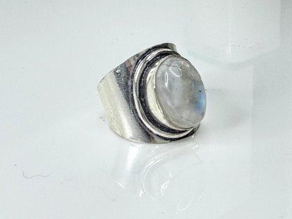 Vintage Sterling Silver Moonstone Wide Band Ring Size 6.5 925 JR1717