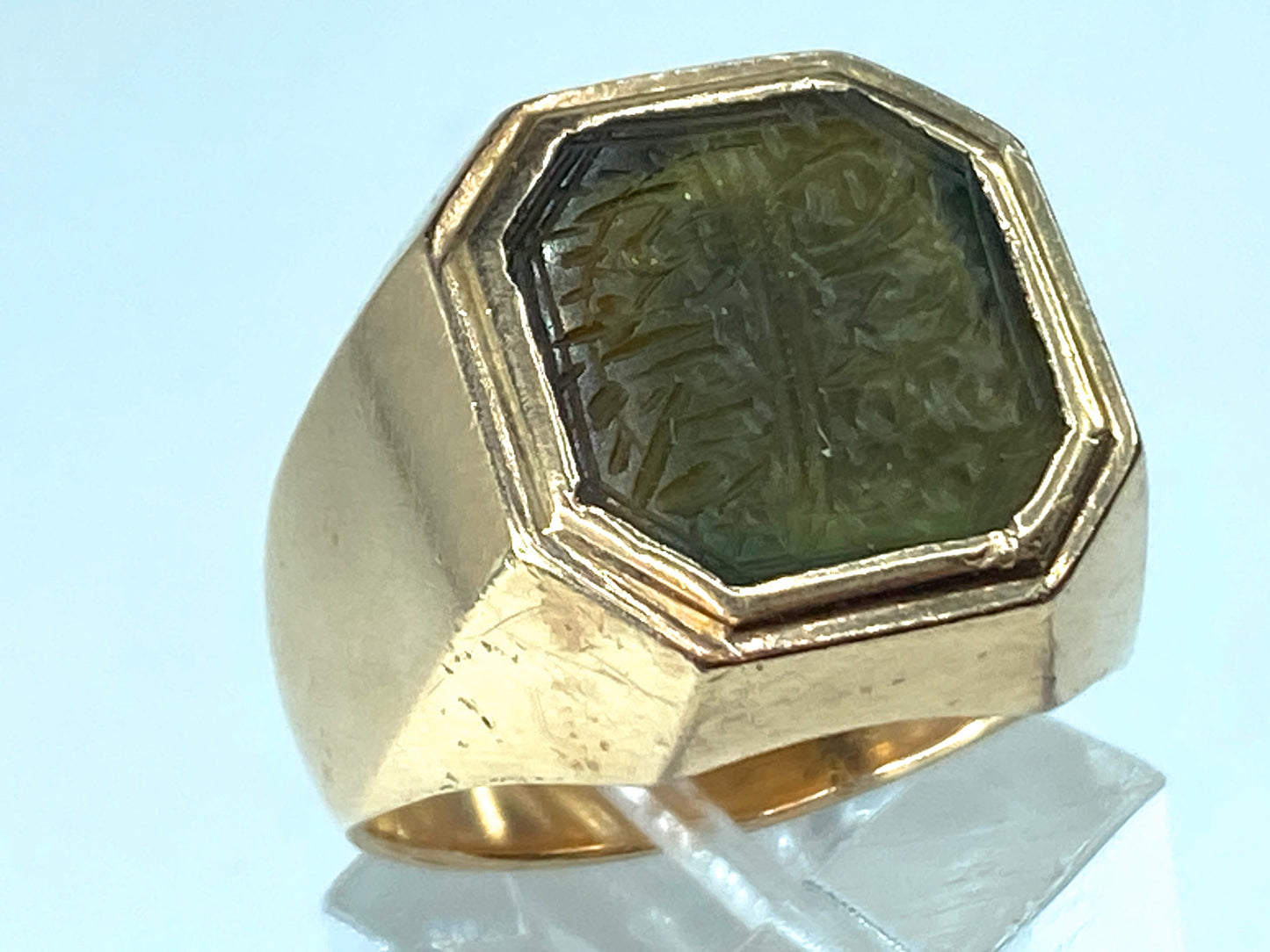 Art Nouveau 14 karat Rutile quartz Islamic Intaglio Signet Ring