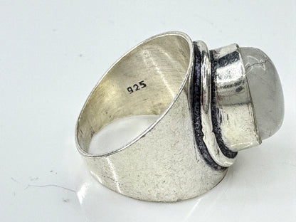 Vintage Sterling Silver Moonstone Wide Band Ring Size 6.5 925 JR1717