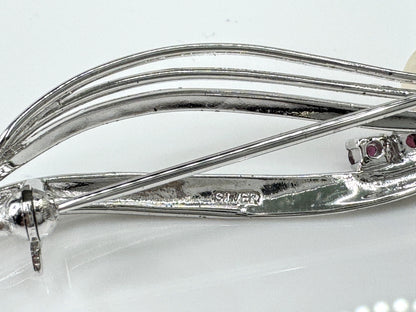 Japanese Sterling Silver 7.5mm Pearl and Ruby Spray Brooch Pin JR1723