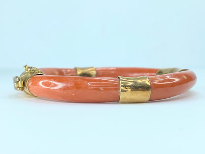 Natural Salmon orange Coral 14K wrapped bangle 35.7g 7" JR9265