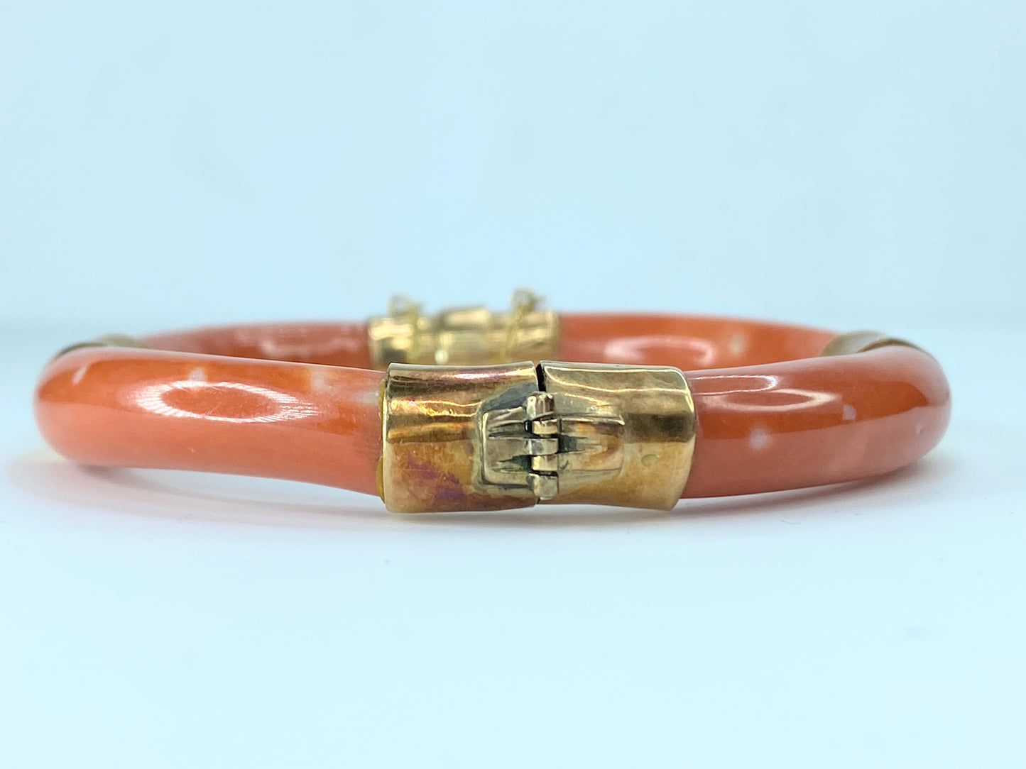 Natural Salmon orange Coral 14K wrapped bangle 35.7g 7" JR9265