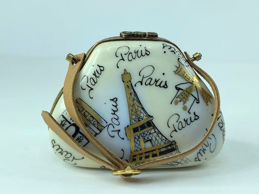 Limoges Peint Main Lady Purse with credit card Trinket box 2 1/8"x1 3/4" A295