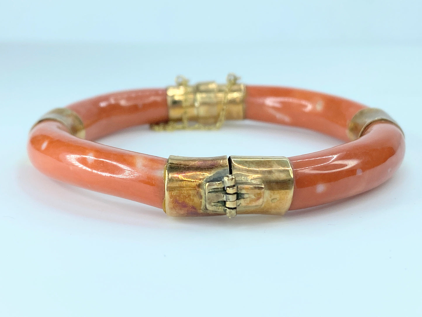 Natural Salmon orange Coral 14K wrapped bangle 35.7g 7" JR9265