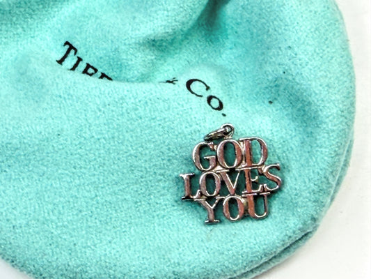 Vintage Tiffany & Co. Sterling Silver "God Loves You" Heart Charm JR1563