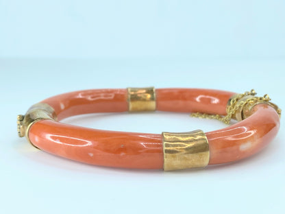 Natural Salmon orange Coral 14K wrapped bangle 35.7g 7" JR9265