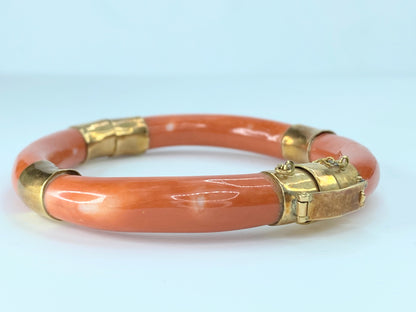 Natural Salmon orange Coral 14K wrapped bangle 35.7g 7" JR9265