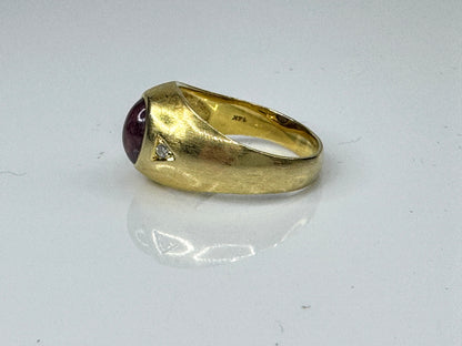 Vintage 14K rich yellow Gold Star Ruby and Diamond Gypsy Ring s9.5 JR1925
