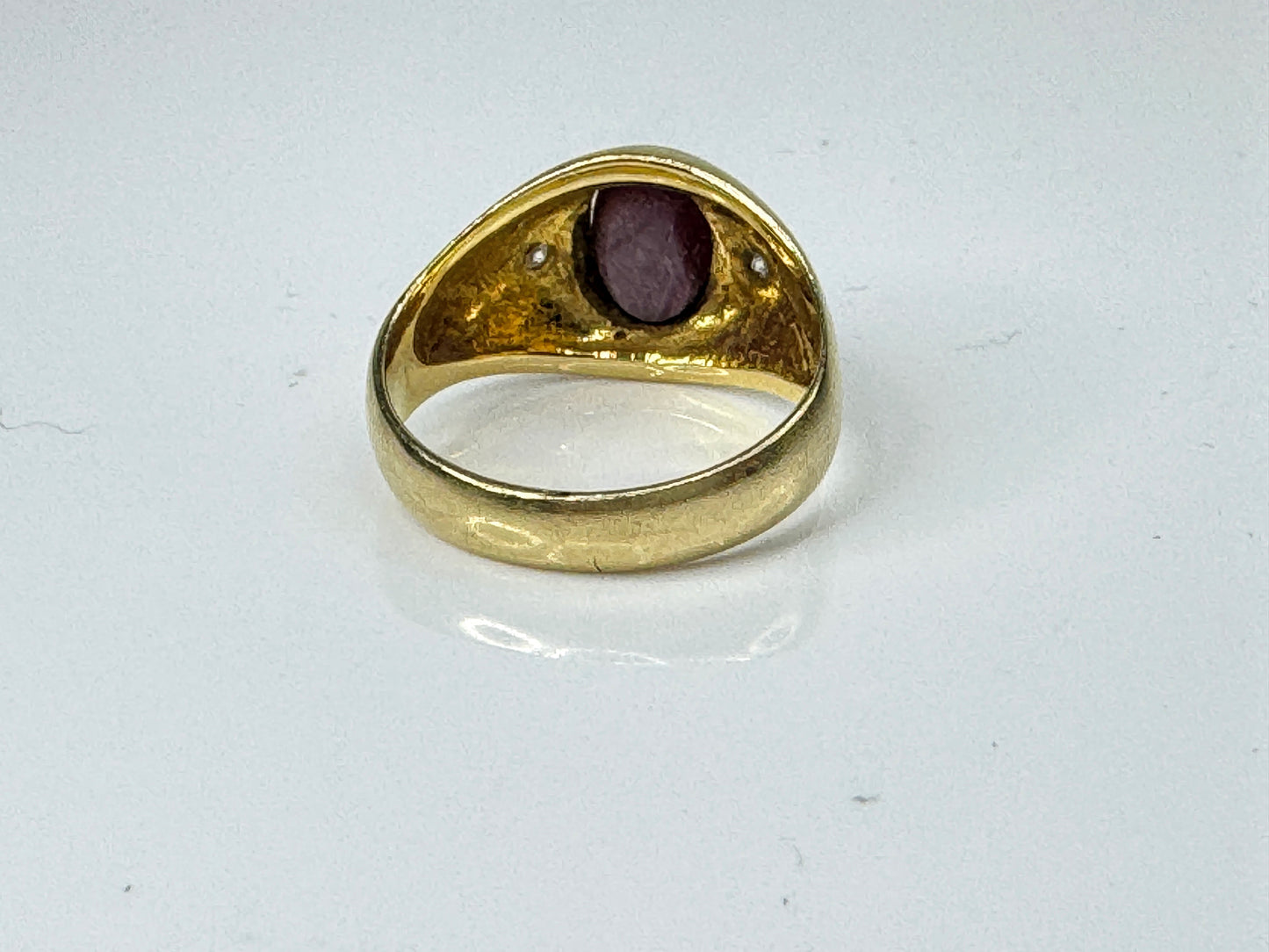 Vintage 14K rich yellow Gold Star Ruby and Diamond Gypsy Ring s9.5 JR1925