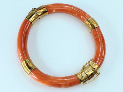 Natural Salmon orange Coral 14K wrapped bangle 35.7g 7" JR9265