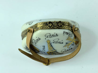 Limoges Peint Main Lady Purse with credit card Trinket box 2 1/8"x1 3/4" A295