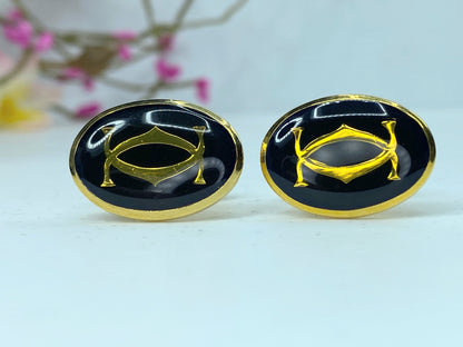 Cartier Classic 2C Logo emblem Metallic Gold Black Cufflinks Formal GS157