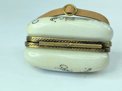 Limoges Peint Main Lady Purse with credit card Trinket box 2 1/8"x1 3/4" A295