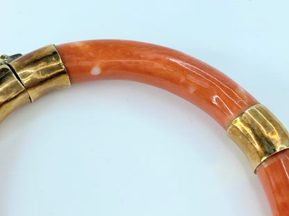 Natural Salmon orange Coral 14K wrapped bangle 35.7g 7" JR9265