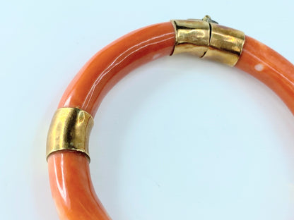 Natural Salmon orange Coral 14K wrapped bangle 35.7g 7" JR9265