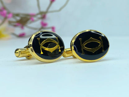 Cartier Classic 2C Logo emblem Metallic Gold Black Cufflinks Formal GS157