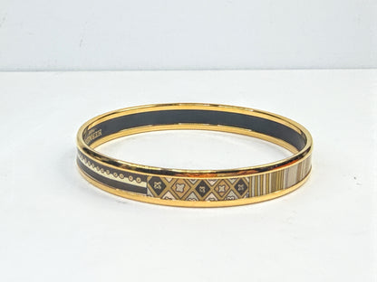 Vintage Hermes 10mm Black Enamel Gold Tone Bangle 7.5" authentic GS788