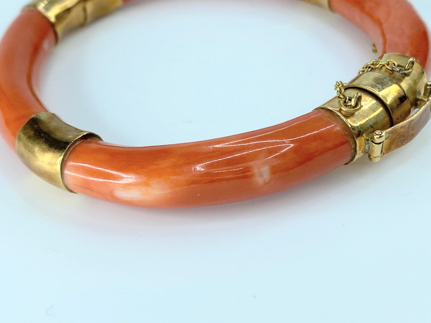 Natural Salmon orange Coral 14K wrapped bangle 35.7g 7" JR9265