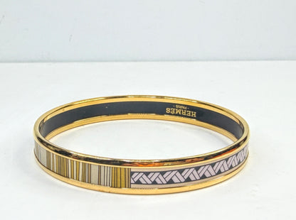 Vintage Hermes 10mm Black Enamel Gold Tone Bangle 7.5" authentic GS788