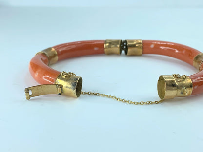 Natural Salmon orange Coral 14K wrapped bangle 35.7g 7" JR9265