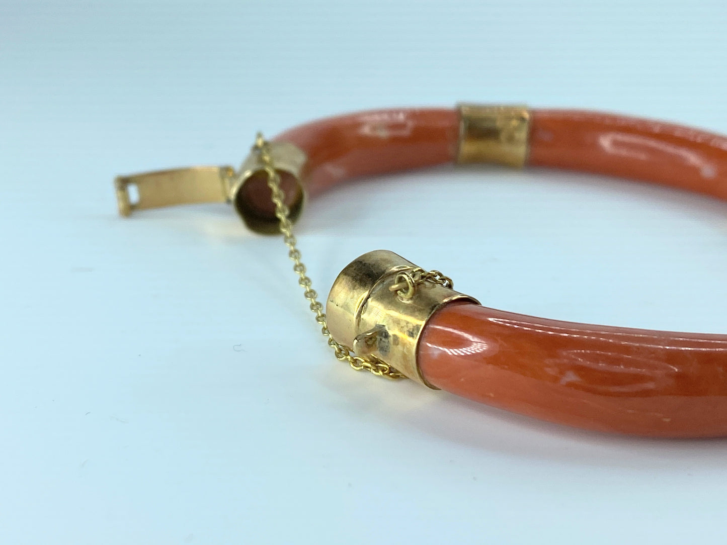 Natural Salmon orange Coral 14K wrapped bangle 35.7g 7" JR9265