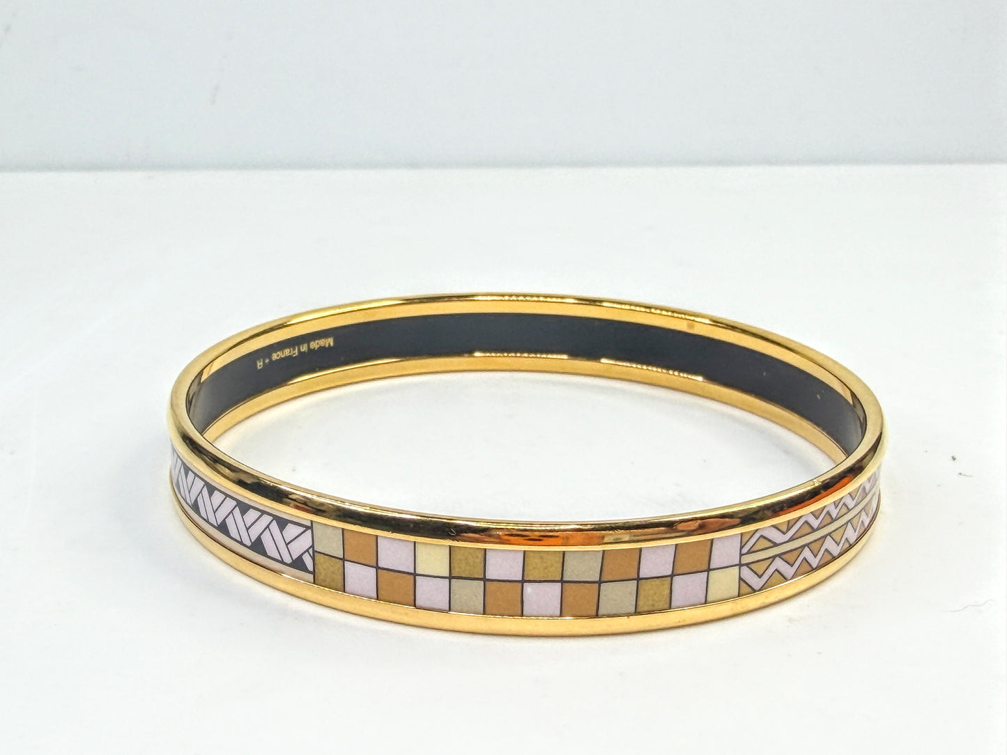 Vintage Hermes 10mm Black Enamel Gold Tone Bangle 7.5" authentic GS788