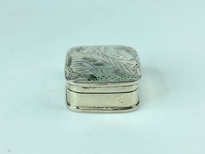 Pillbox Engraved Square Design 1.25" X 1.25" English Sterling Silver 7.9g SS53