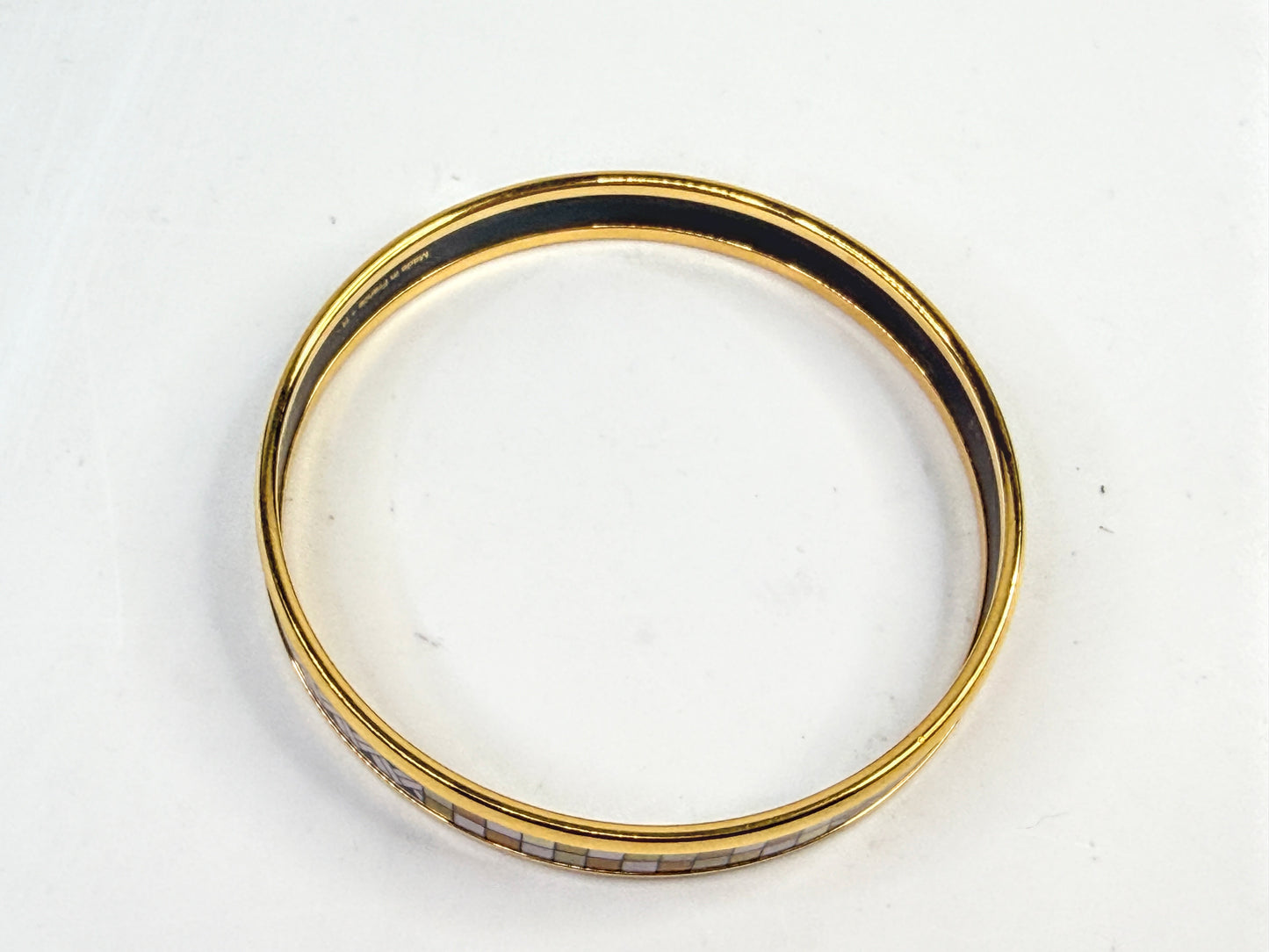 Vintage Hermes 10mm Black Enamel Gold Tone Bangle 7.5" authentic GS788